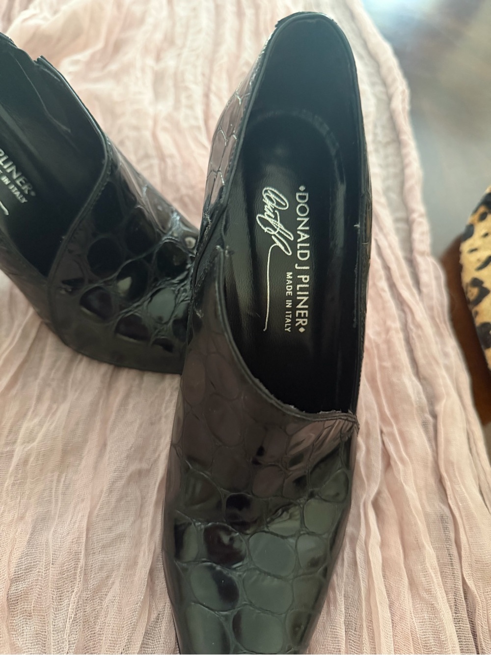 Donald J. Pliner Black Croc-Embossed Pointed Toe Pumps